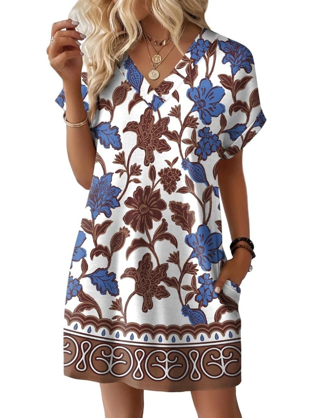 Women's Aloha Pattern Dresses Wedding Guest Casual Beach Vacation Summer T Shirt - Picture 2 of 5